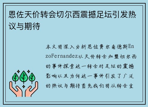 恩佐天价转会切尔西震撼足坛引发热议与期待