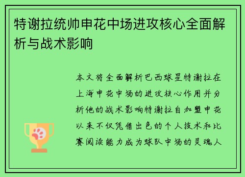 特谢拉统帅申花中场进攻核心全面解析与战术影响
